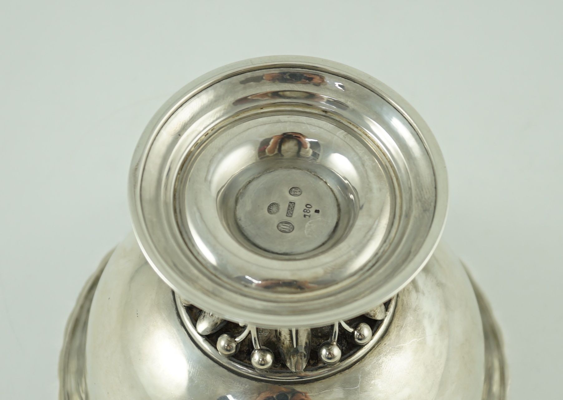 A 1920's Georg Jensen silver Louvre pattern pedestal bowl, design no. 180 B